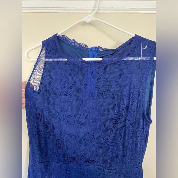 NEW! Long Blue Lace Floor Length Maxi Sleeveless Homecoming Dress Prom Gown - Picture 4 of 7